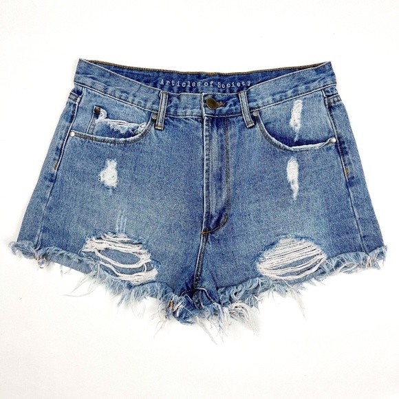 Articles of Society Hi-Rise Distressed Raw Hem Shorts. Valencia Wash. Size 28 - Picture 1 of 16